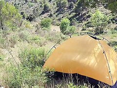 Along to tourist heard loud moaning added to caught couple fucking upon Along to tent.