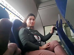 Exhibitionist seduces Milf to Suck & Jerk his Dick in Bus