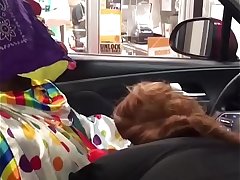 Clown gets dick sucked while ordering food